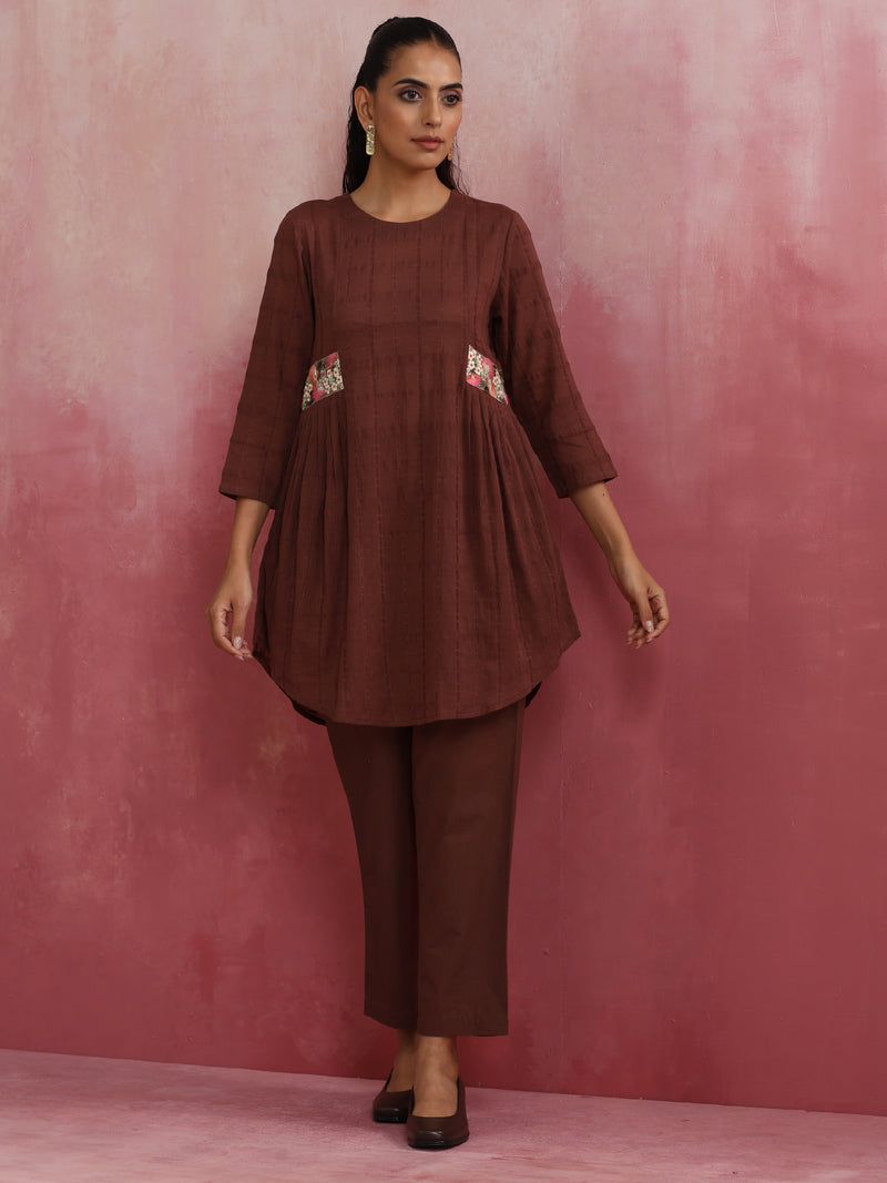 trueBrowns Brown Cotton Dobby Kurta Co-ord set