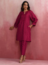 trueBrowns Pink Viscose Silk Kurta Co-ord Set