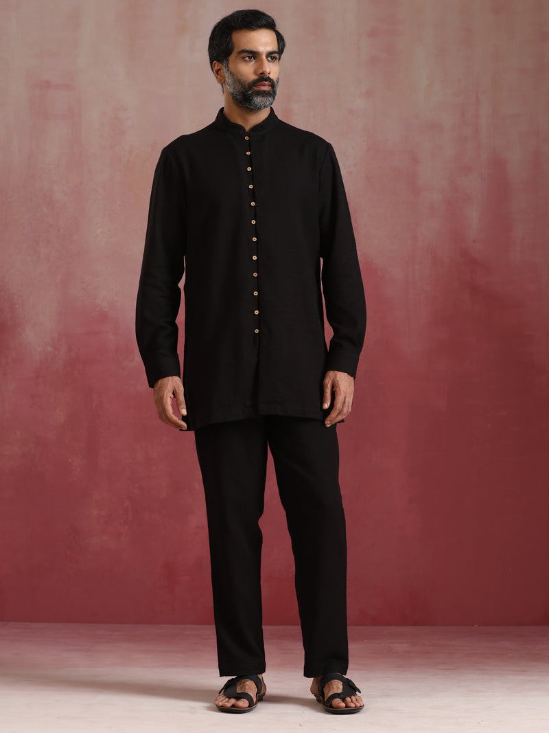 trueBrowns Men's Black Cotton Dobby Co-ord Set